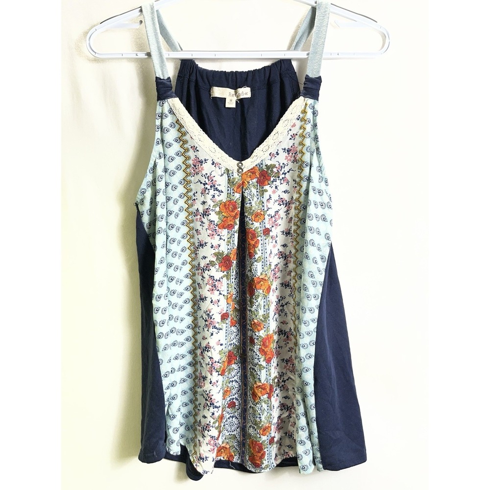 Rewind Womens‎ Medium Floral Cami Tank Top Gathered Straps Flowy Cottage Core M